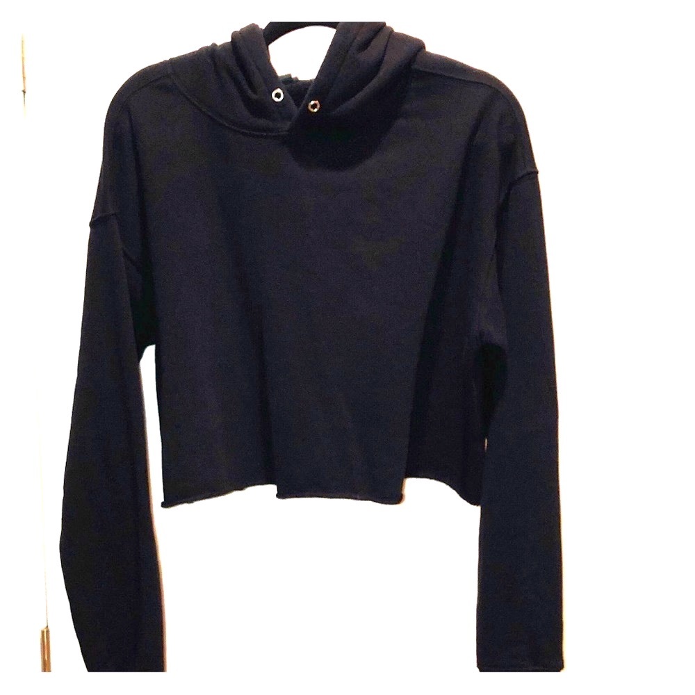 Black Raw Edge Cropped Hoodie - NWOT